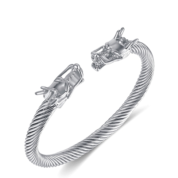 Dragon Viking Sterling Silver Plated Stainless Steel Bangle Cuff Bracelet - Picture 5 of 16